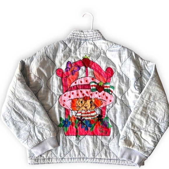 Kensie Quilted Upcycled Denim Jean Jacket Strawberry Shortcake Large - Picture 1 of 4